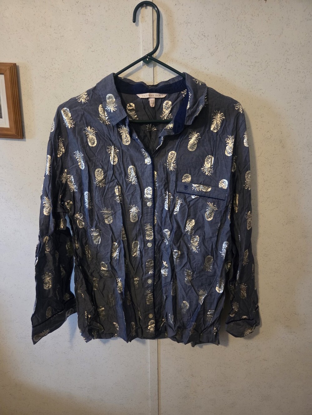 Victoria's Secret long sleeve blue pineapple pajama set L